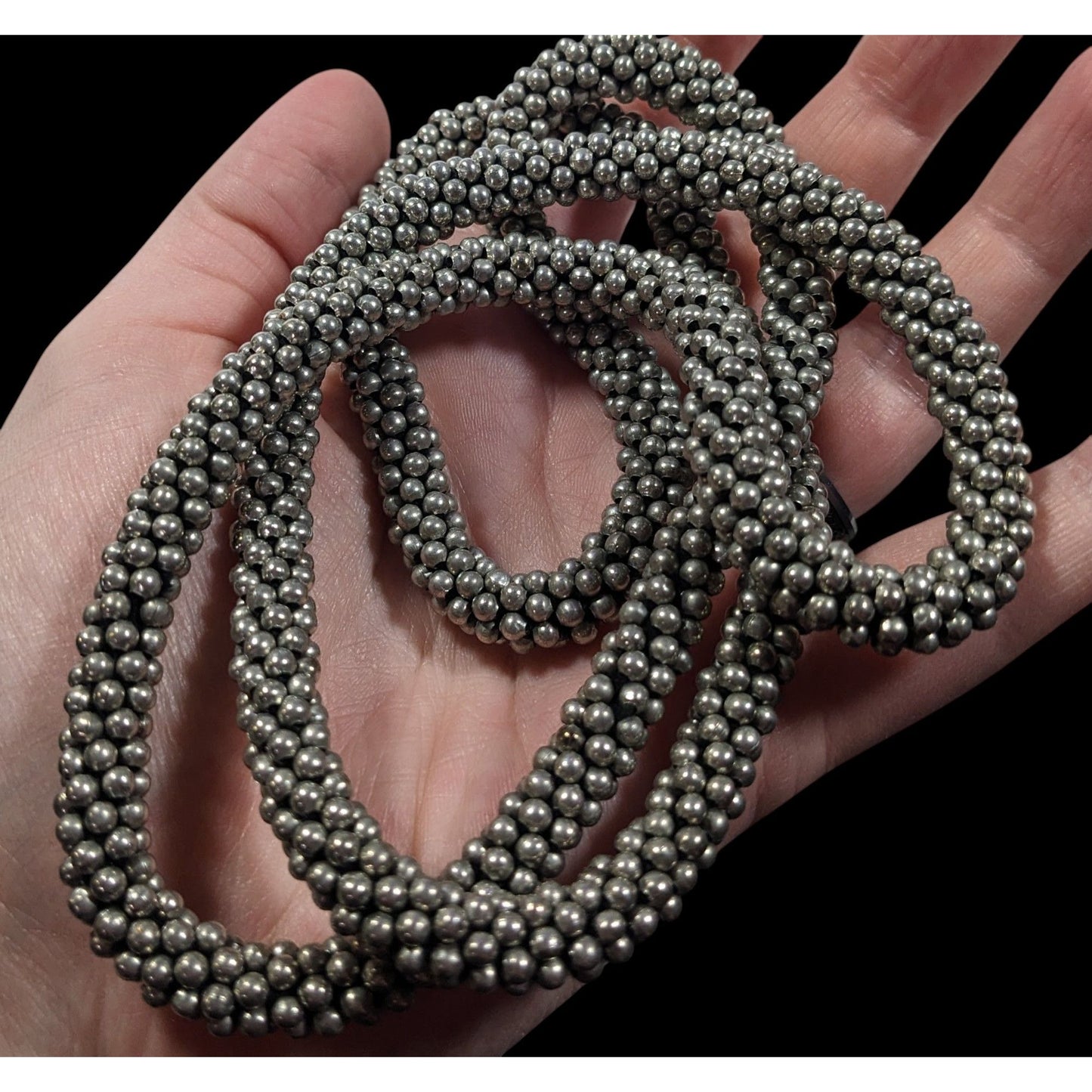 Vintage Elegant Silver Tone Beaded Rope Necklace