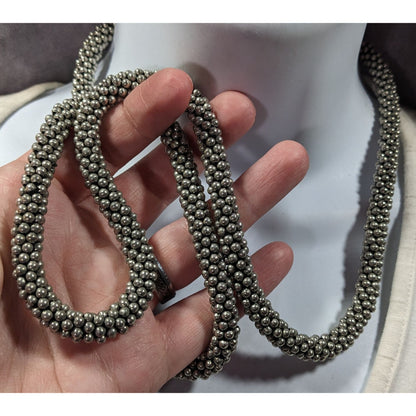Vintage Elegant Silver Tone Beaded Rope Necklace