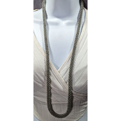 Vintage Elegant Silver Tone Beaded Rope Necklace