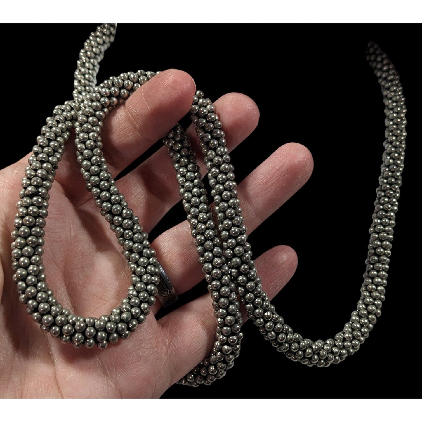 Vintage Elegant Silver Tone Beaded Rope Necklace