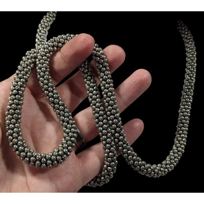 Vintage Elegant Silver Tone Beaded Rope Necklace