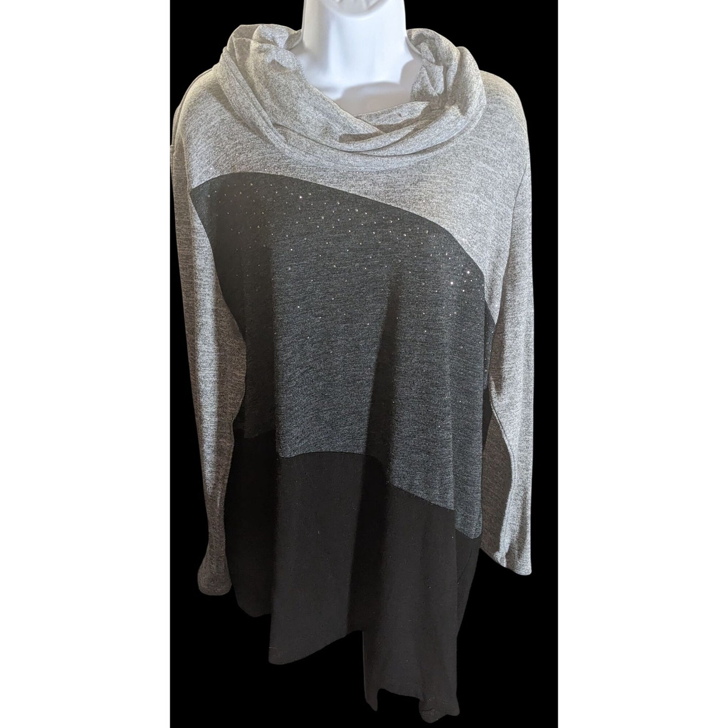 Chico's Collection Cowl Neck Tunic Color Block Rhinestone Boho Chic