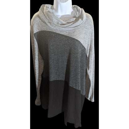 Chico's Collection Cowl Neck Tunic Color Block Rhinestone Boho Chic