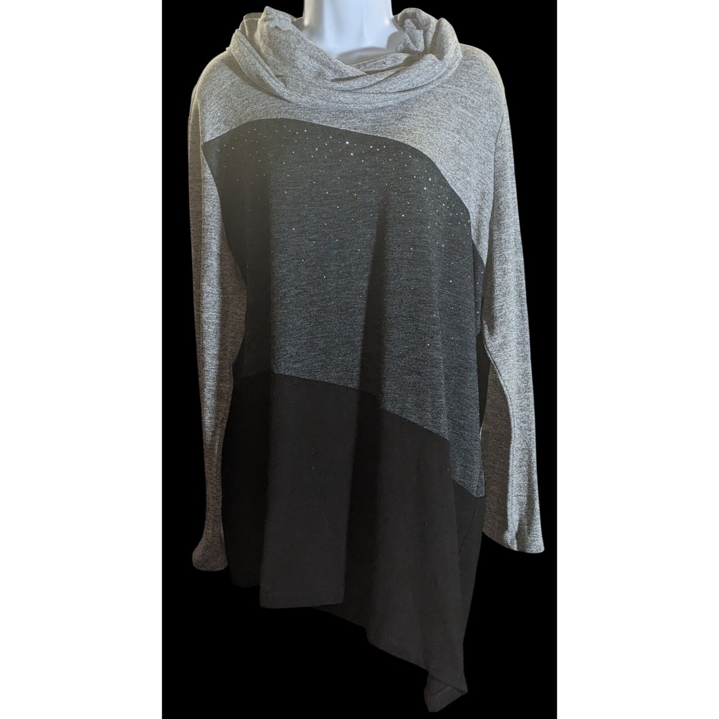Chico's Collection Cowl Neck Tunic Color Block Rhinestone Boho Chic