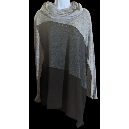 Chico's Collection Cowl Neck Tunic Color Block Rhinestone Boho Chic