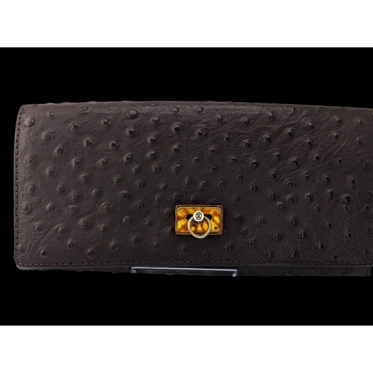 Roberta Viviani Ostrich Embossed Leather Wallet With Gold Accent