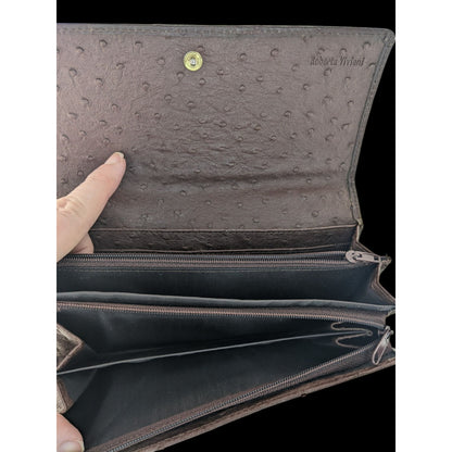 Roberta Viviani Ostrich Embossed Leather Wallet With Gold Accent