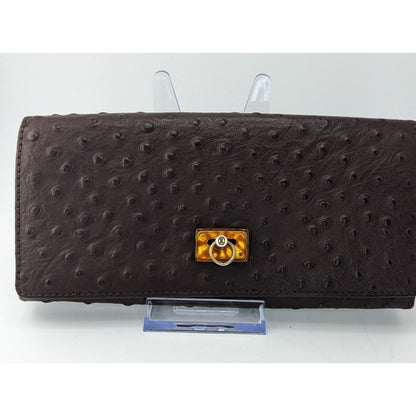 Roberta Viviani Ostrich Embossed Leather Wallet With Gold Accent