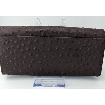 Roberta Viviani Ostrich Embossed Leather Wallet With Gold Accent