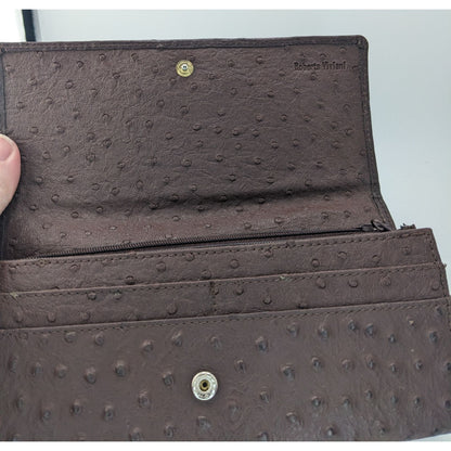 Roberta Viviani Ostrich Embossed Leather Wallet With Gold Accent