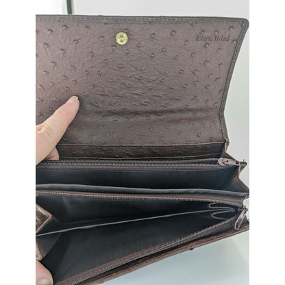 Roberta Viviani Ostrich Embossed Leather Wallet With Gold Accent