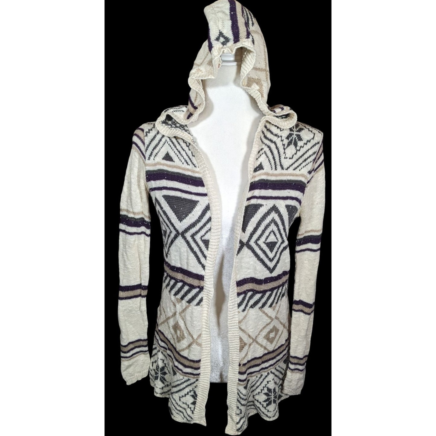 Full Tilt Southwestern White And Black Hooded Sweater