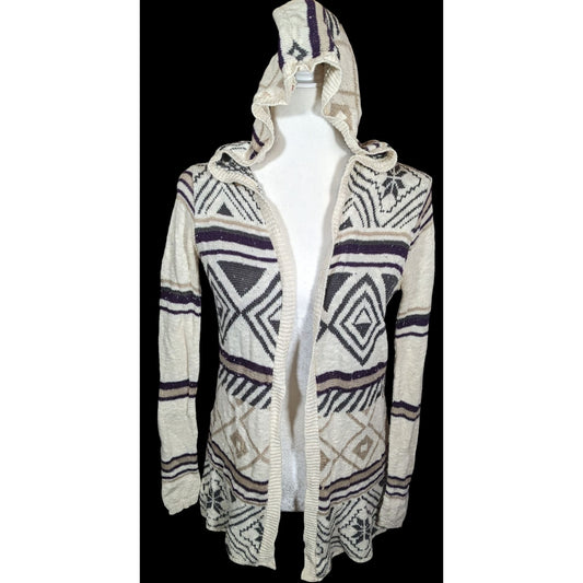 Full Tilt Southwestern White And Black Hooded Sweater