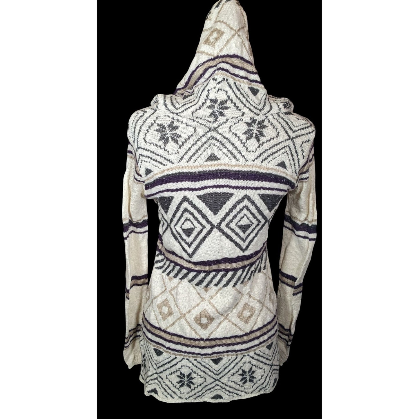 Full Tilt Southwestern White And Black Hooded Sweater