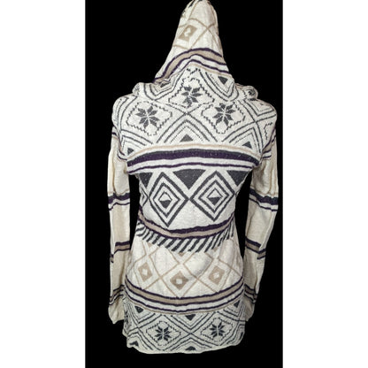 Full Tilt Southwestern White And Black Hooded Sweater