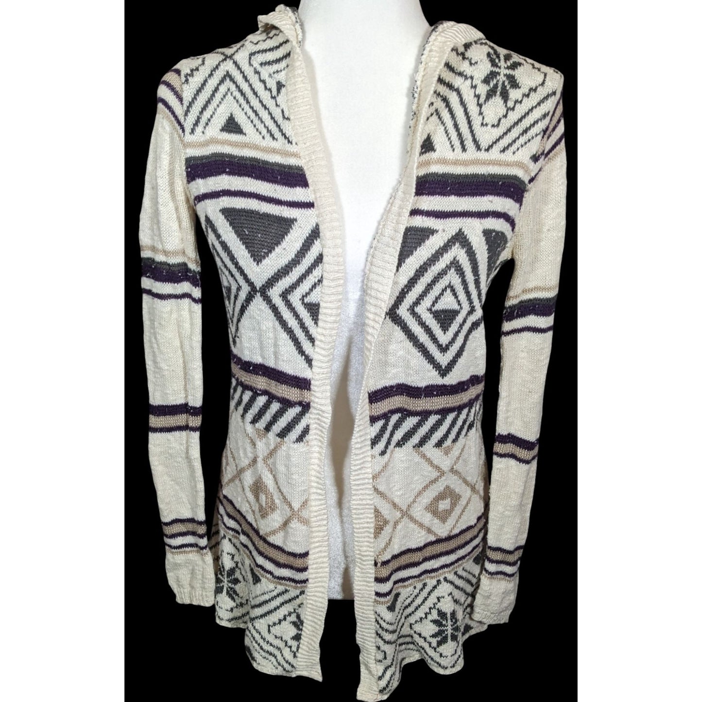 Full Tilt Southwestern White And Black Hooded Sweater