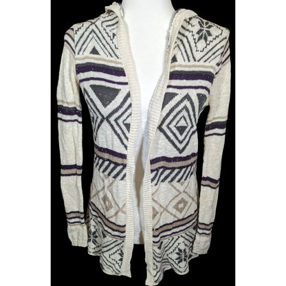 Full Tilt Southwestern White And Black Hooded Sweater