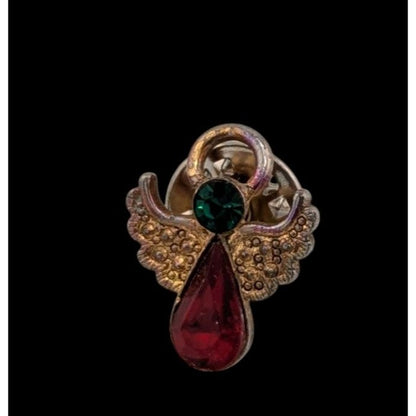 Vintage Holiday Red And Green Gemmed Angel Lapel Pin