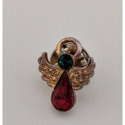 Vintage Holiday Red And Green Gemmed Angel Lapel Pin