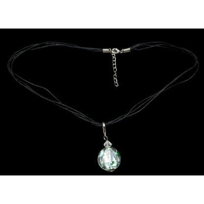 Candycore Glass Pendant Necklace Clear Green Polka Dots And Silver Tone Center