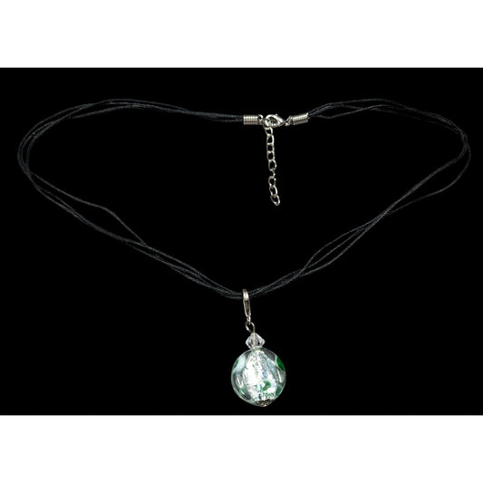 Candycore Glass Pendant Necklace Clear Green Polka Dots And Silver Tone Center