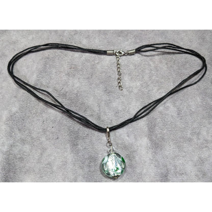Candycore Glass Pendant Necklace Clear Green Polka Dots And Silver Tone Center