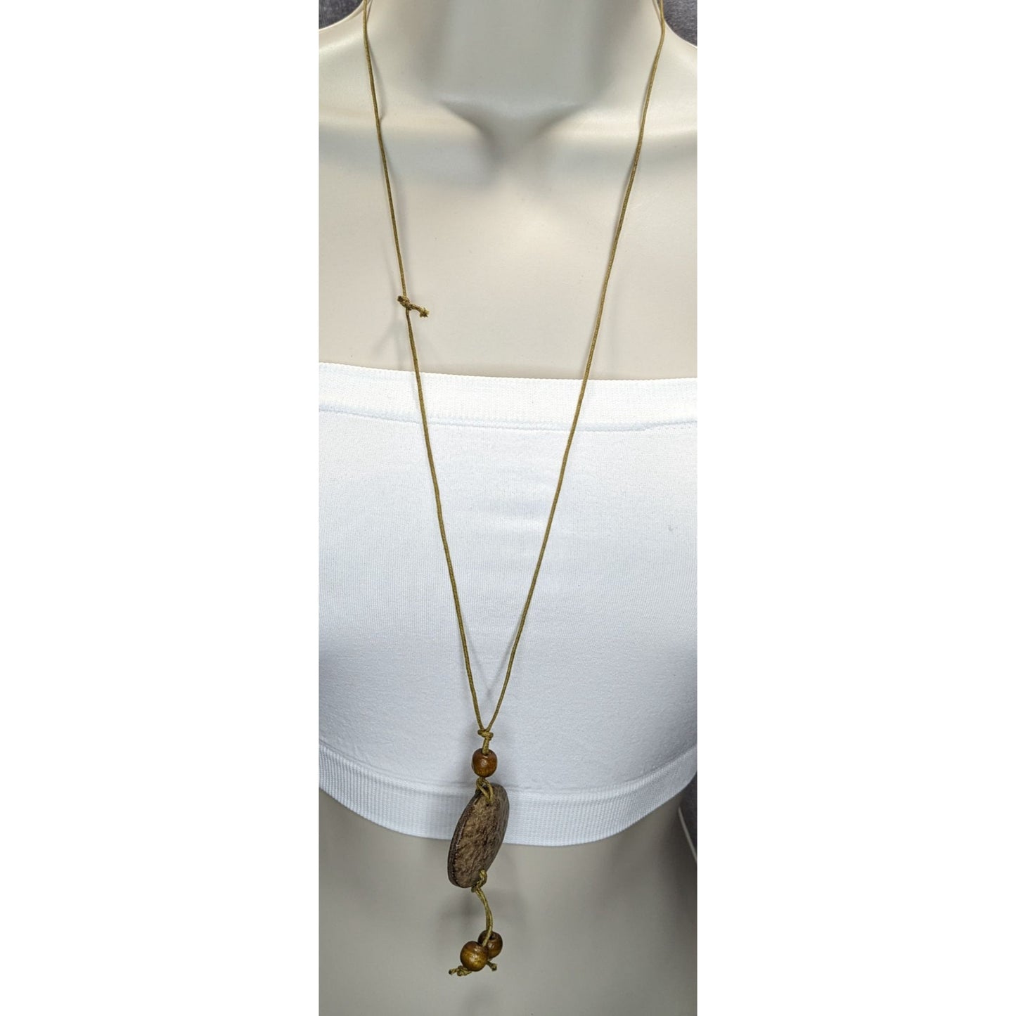 Coconut Shell Pendant Necklace Wood Beads Brown Tan Boho Beach Island Jewelry