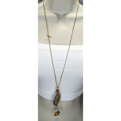Coconut Shell Pendant Necklace Wood Beads Brown Tan Boho Beach Island Jewelry