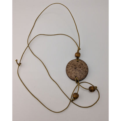 Coconut Shell Pendant Necklace Wood Beads Brown Tan Boho Beach Island Jewelry