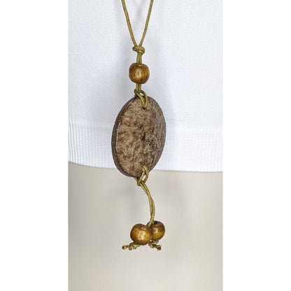 Coconut Shell Pendant Necklace Wood Beads Brown Tan Boho Beach Island Jewelry