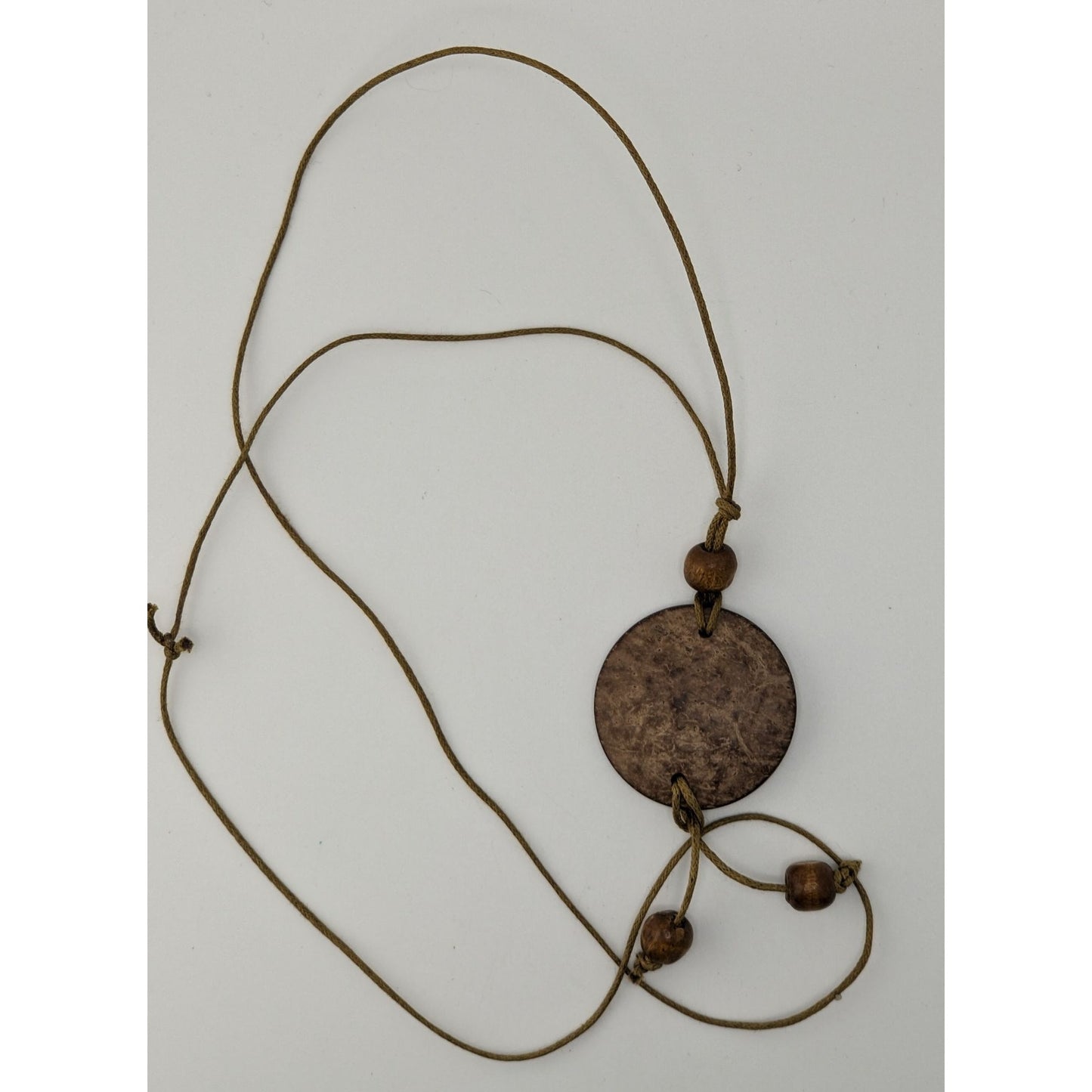 Coconut Shell Pendant Necklace Wood Beads Brown Tan Boho Beach Island Jewelry