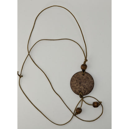 Coconut Shell Pendant Necklace Wood Beads Brown Tan Boho Beach Island Jewelry