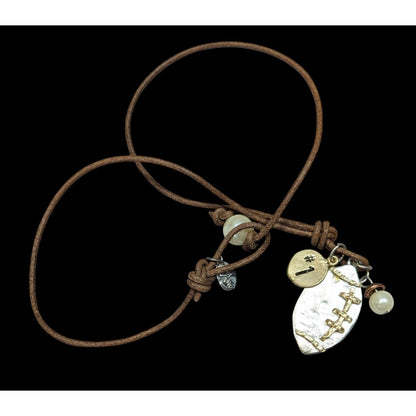 Crave Football Metallic Pendant Necklace With Charm Accents