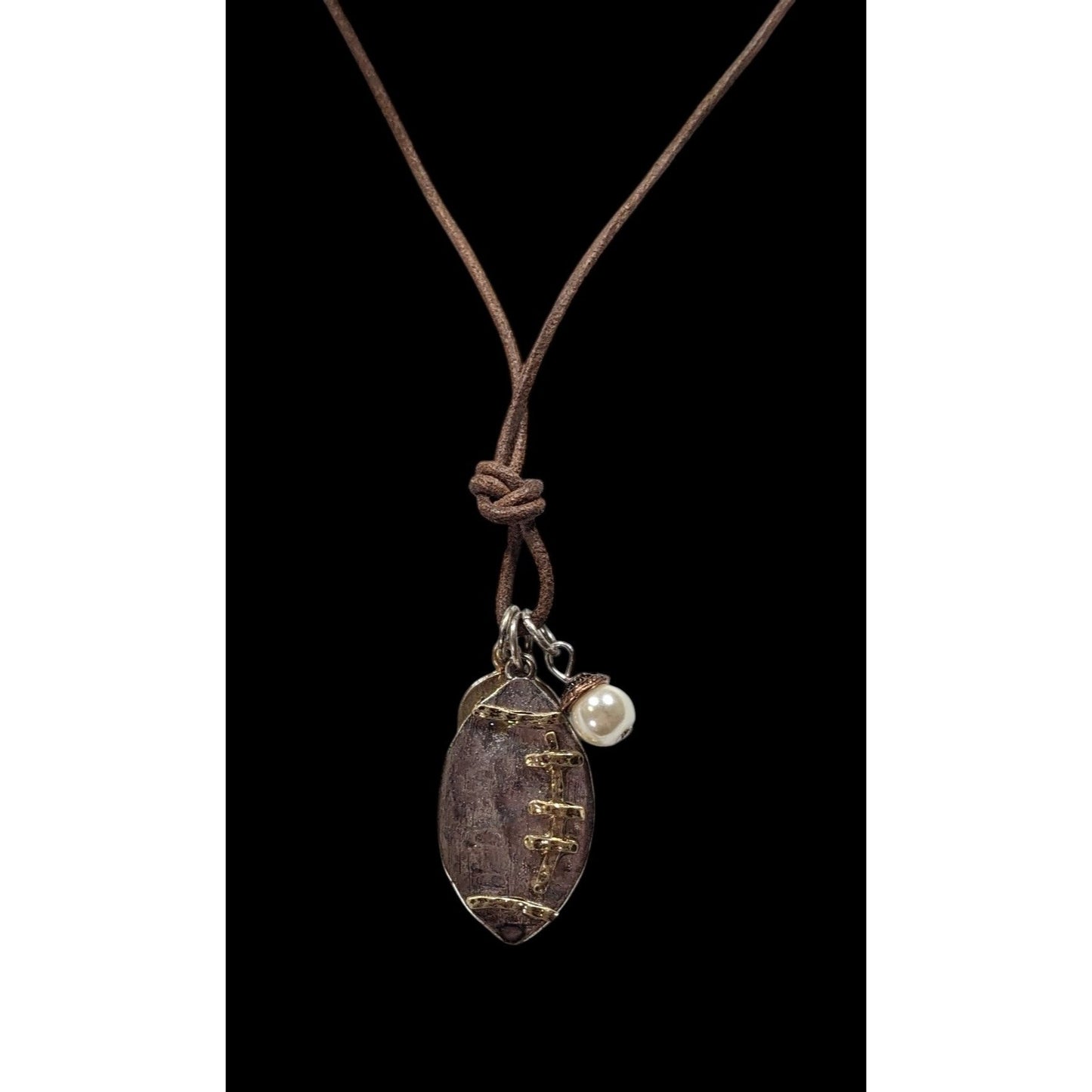 Crave Football Metallic Pendant Necklace With Charm Accents