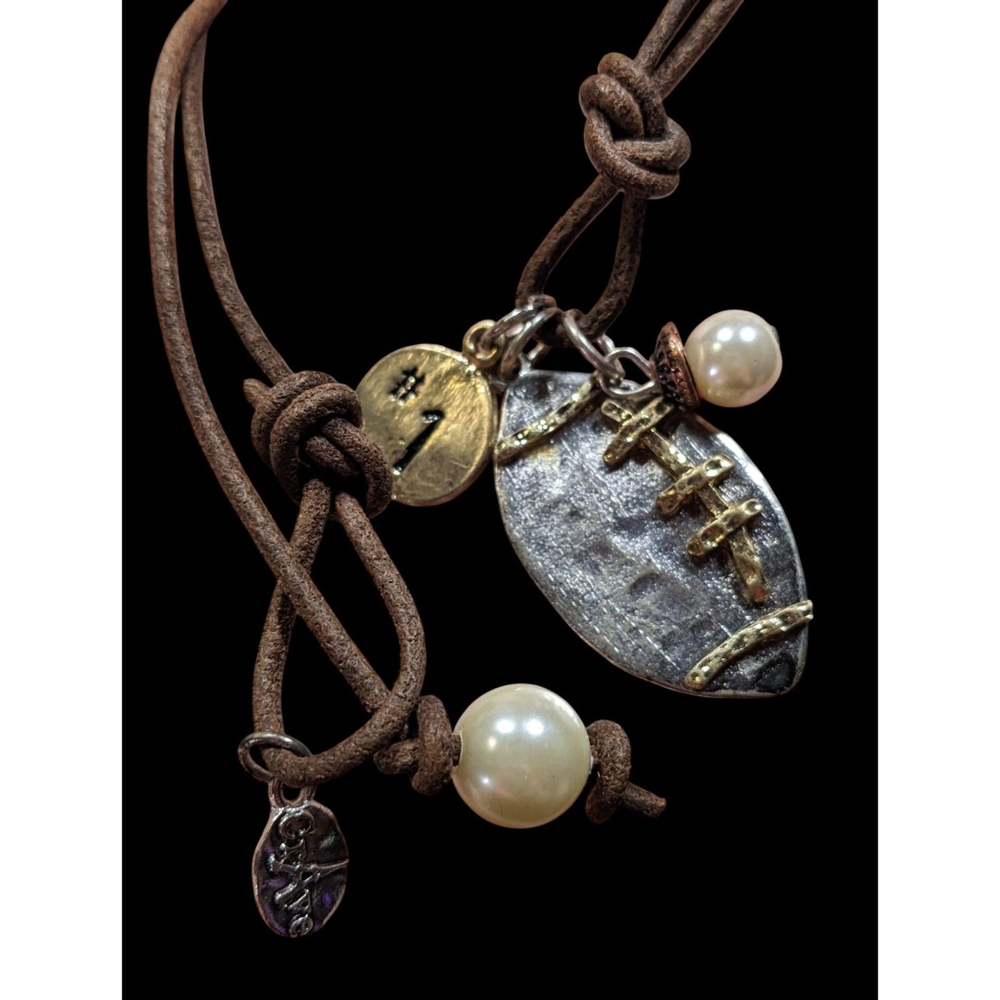 Crave Football Metallic Pendant Necklace With Charm Accents