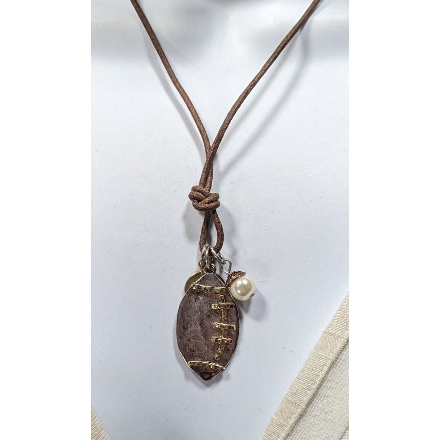 Crave Football Metallic Pendant Necklace With Charm Accents