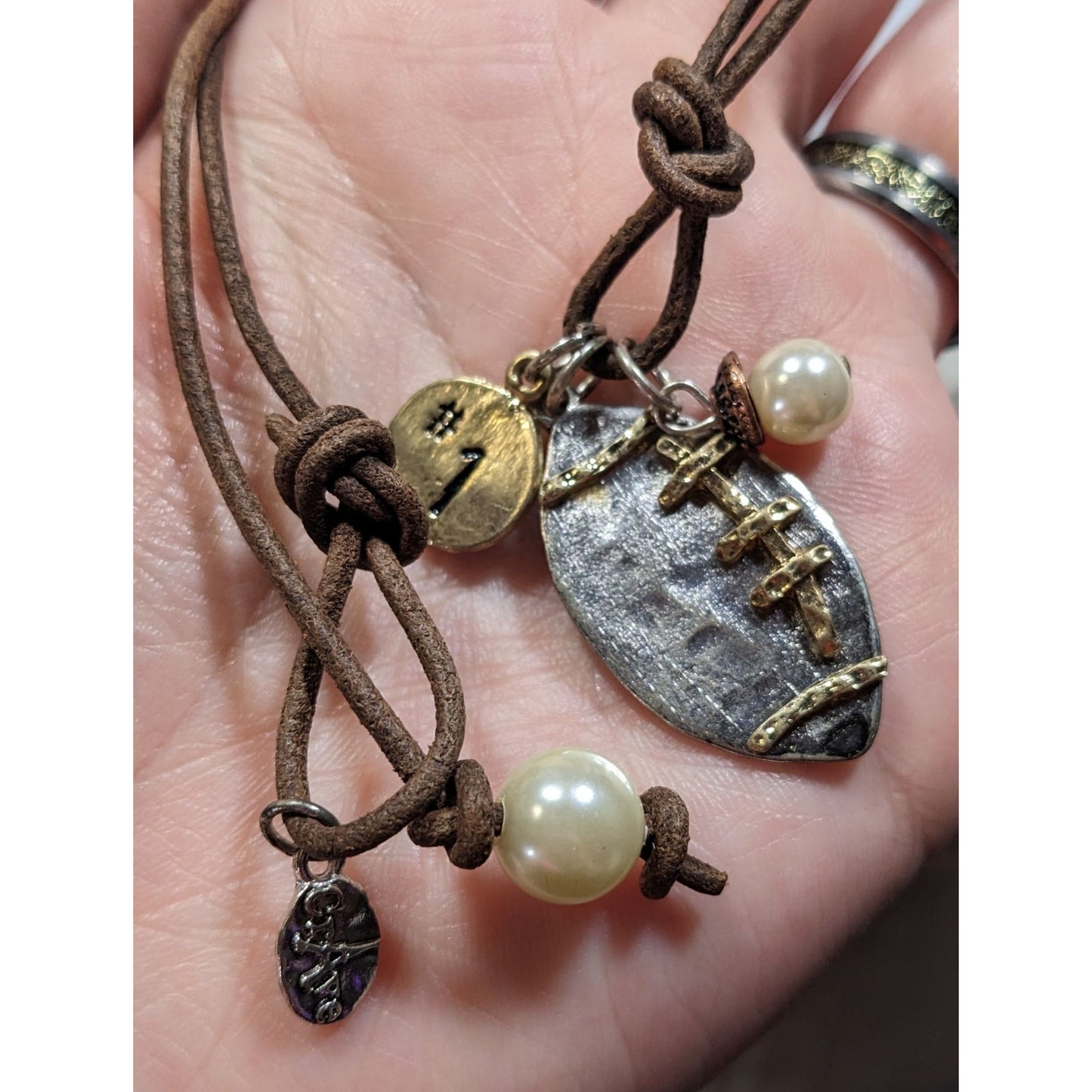 Crave Football Metallic Pendant Necklace With Charm Accents