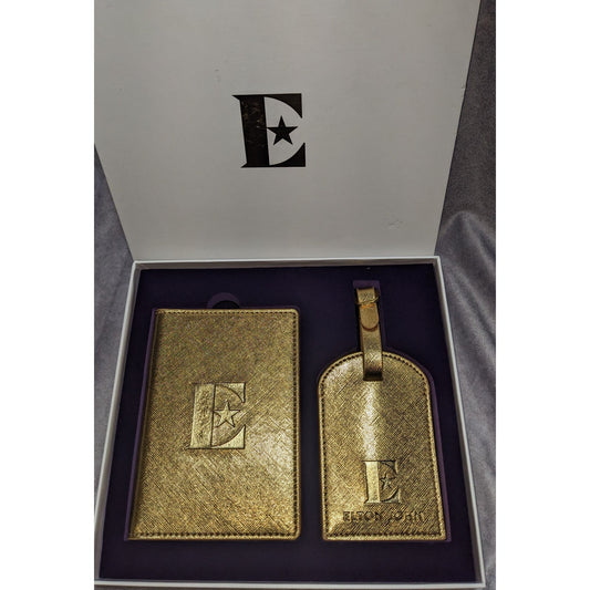 Goodbye Yellow Brick Road Elton John Gold Passport Holder & Luggage Tag Travel Set