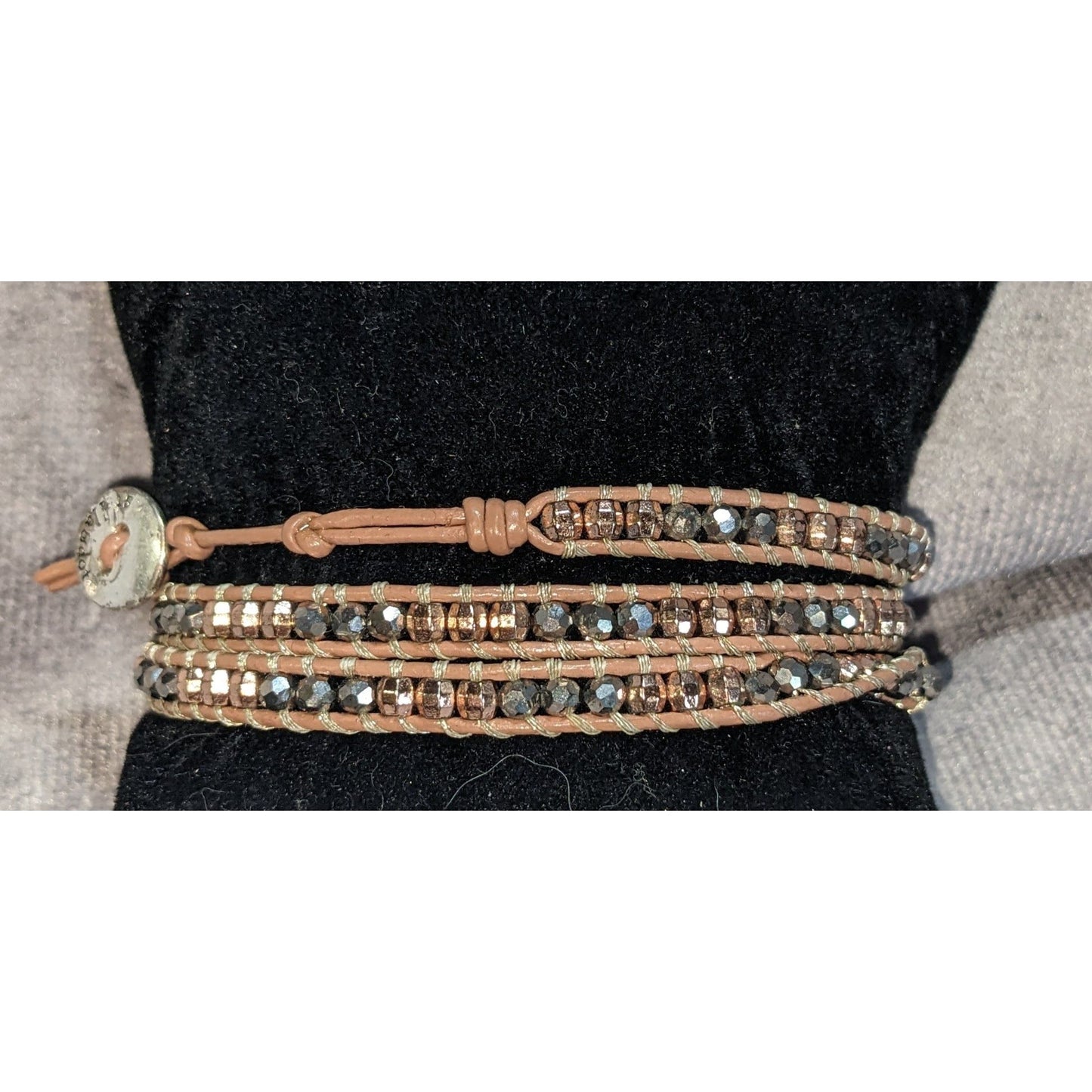 Boho Glam Stella & Dot Metallic Beaded Leather Wrap Bracelet