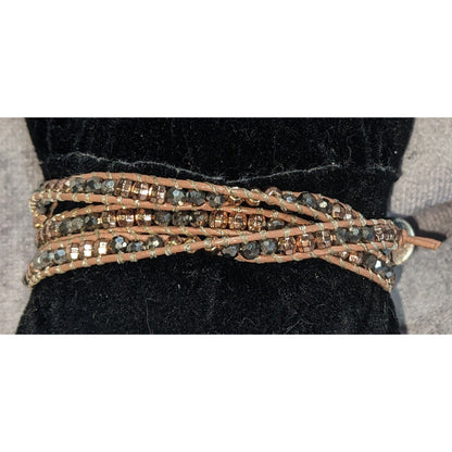 Boho Glam Stella & Dot Metallic Beaded Leather Wrap Bracelet