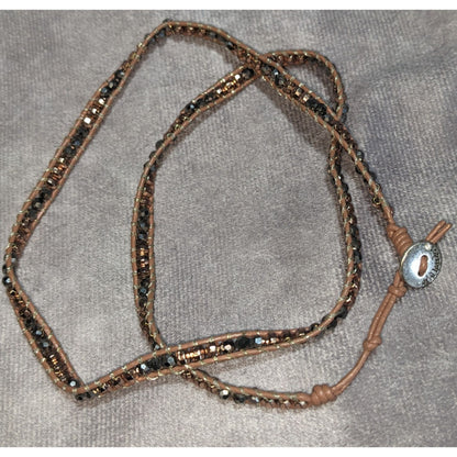 Boho Glam Stella & Dot Metallic Beaded Leather Wrap Bracelet