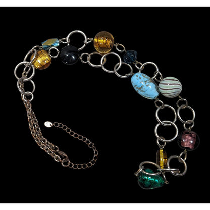 Nordstrom Rainbow Chunky Glass Beaded Silver Tone Loop Chain Necklace
