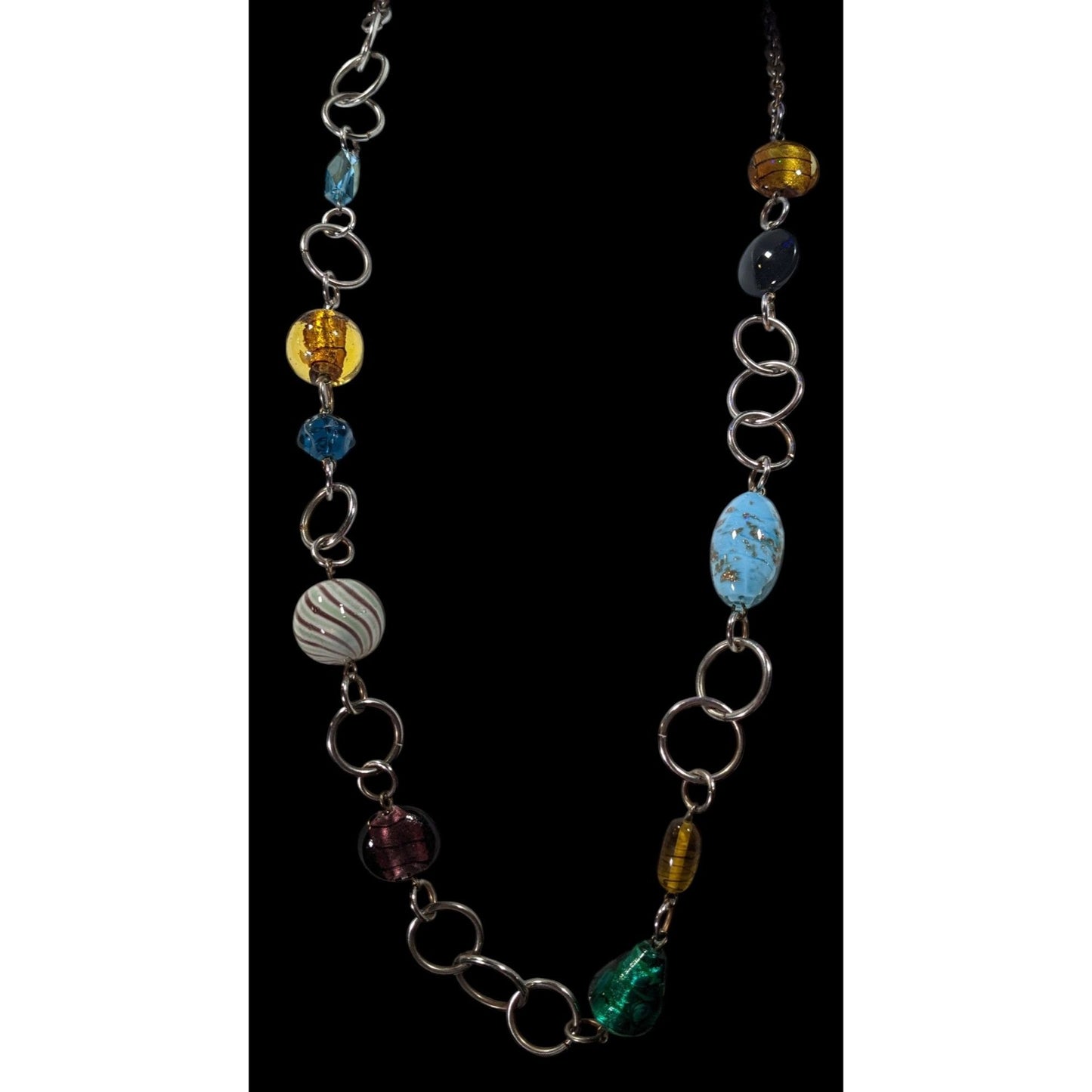 Nordstrom Rainbow Chunky Glass Beaded Silver Tone Loop Chain Necklace