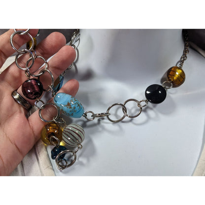 Nordstrom Rainbow Chunky Glass Beaded Silver Tone Loop Chain Necklace