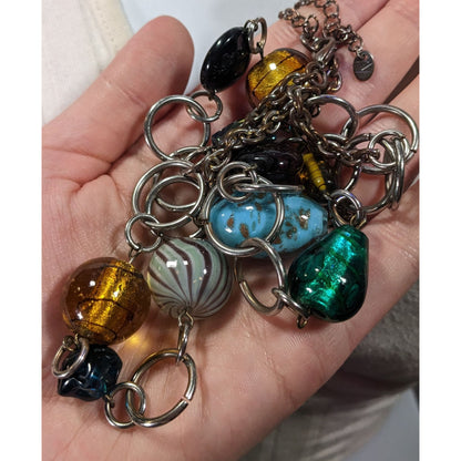 Nordstrom Rainbow Chunky Glass Beaded Silver Tone Loop Chain Necklace