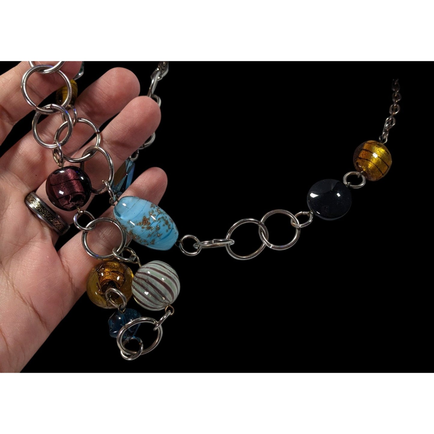 Nordstrom Rainbow Chunky Glass Beaded Silver Tone Loop Chain Necklace