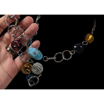Nordstrom Rainbow Chunky Glass Beaded Silver Tone Loop Chain Necklace