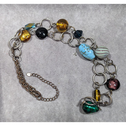 Nordstrom Rainbow Chunky Glass Beaded Silver Tone Loop Chain Necklace