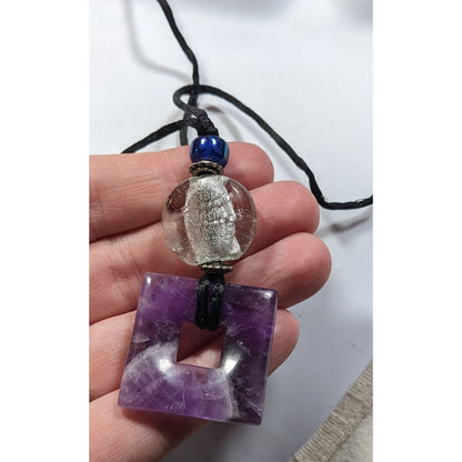 Nature Inspired Amethyst Square Pendant Necklace With Glass Accents