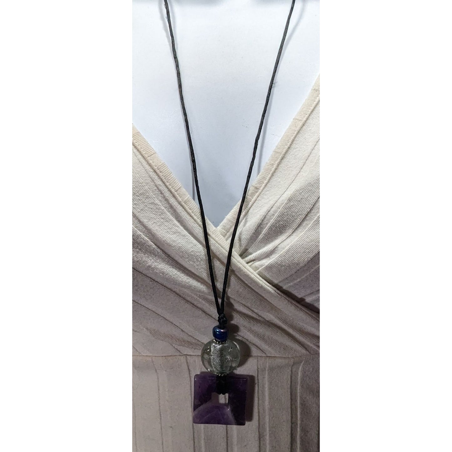 Nature Inspired Amethyst Square Pendant Necklace With Glass Accents
